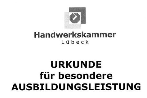 Urkunde für besondere Ausbildungsleistung